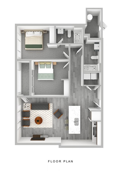 Floor plan for 2 beds, 2 baths, 974 sqft